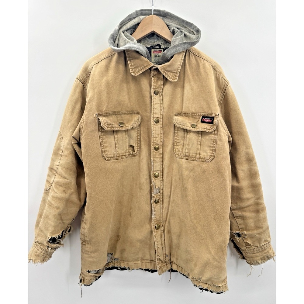 VTG Y2K Dickies Hooded Lined Coat Jacket Large Thrashed Grunge Outdoor Utility